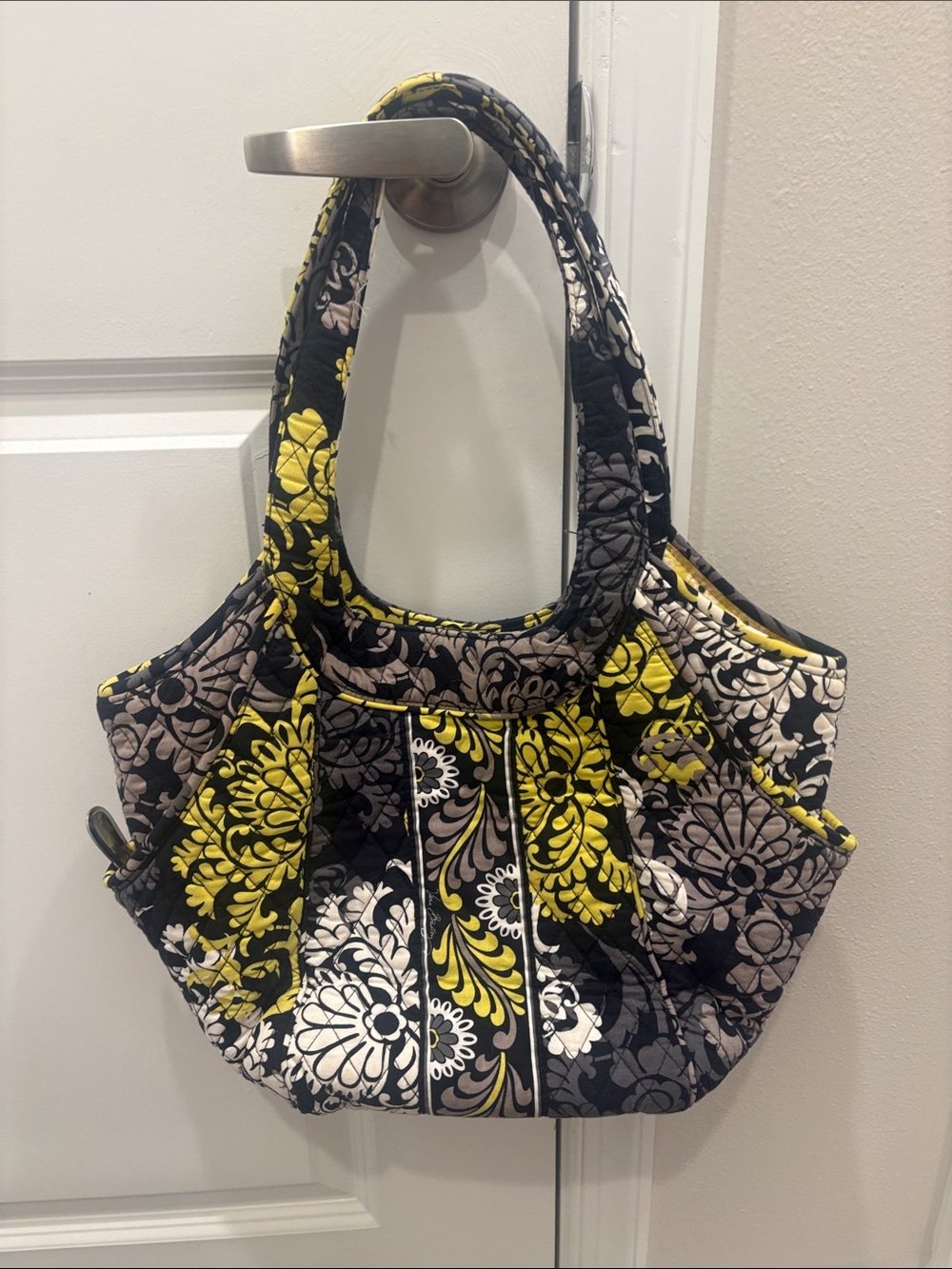 Vera Bradley Quilted Shoulder Bag in Yellow, Black & Gray Floral